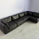 Vintage black leather modular sofa, 1970s