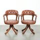 Set of 2 swivel cowhide English style chesterfield office chairs