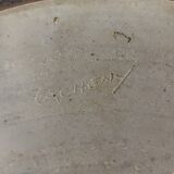 Puisaye stoneware pie dish signed Lacheny