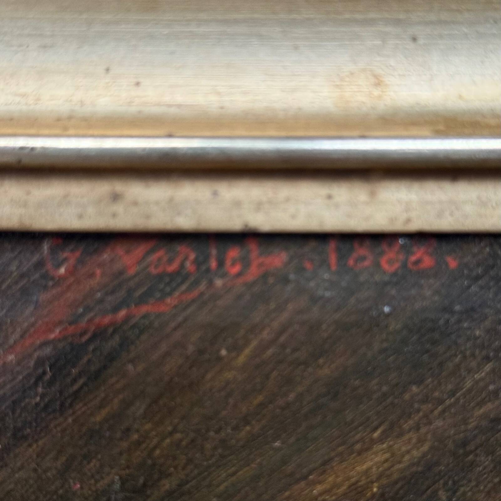 Oil on canvas 19th century young child carrying his cat gilded frame