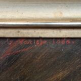 Oil on canvas 19th century young child carrying his cat gilded frame