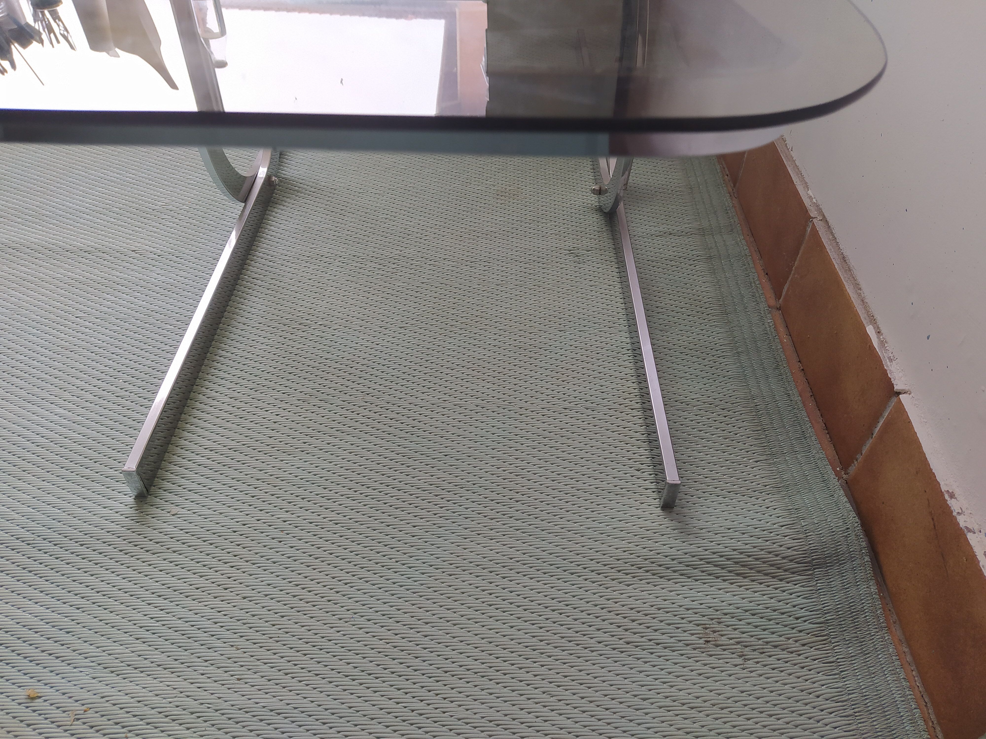 Vintage coffee table 70s rectangular top smoked glass chrome foot