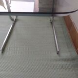 Vintage coffee table 70s rectangular top smoked glass chrome foot
