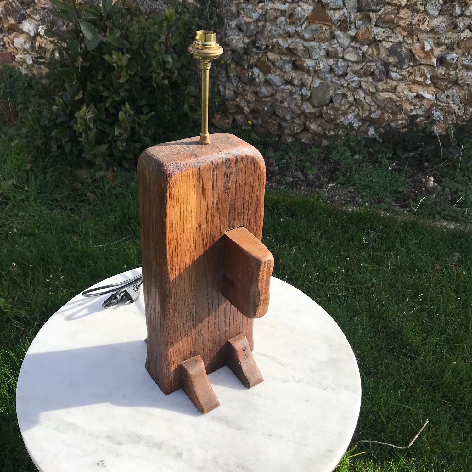 Brutalist lamp in vintage oak 1970