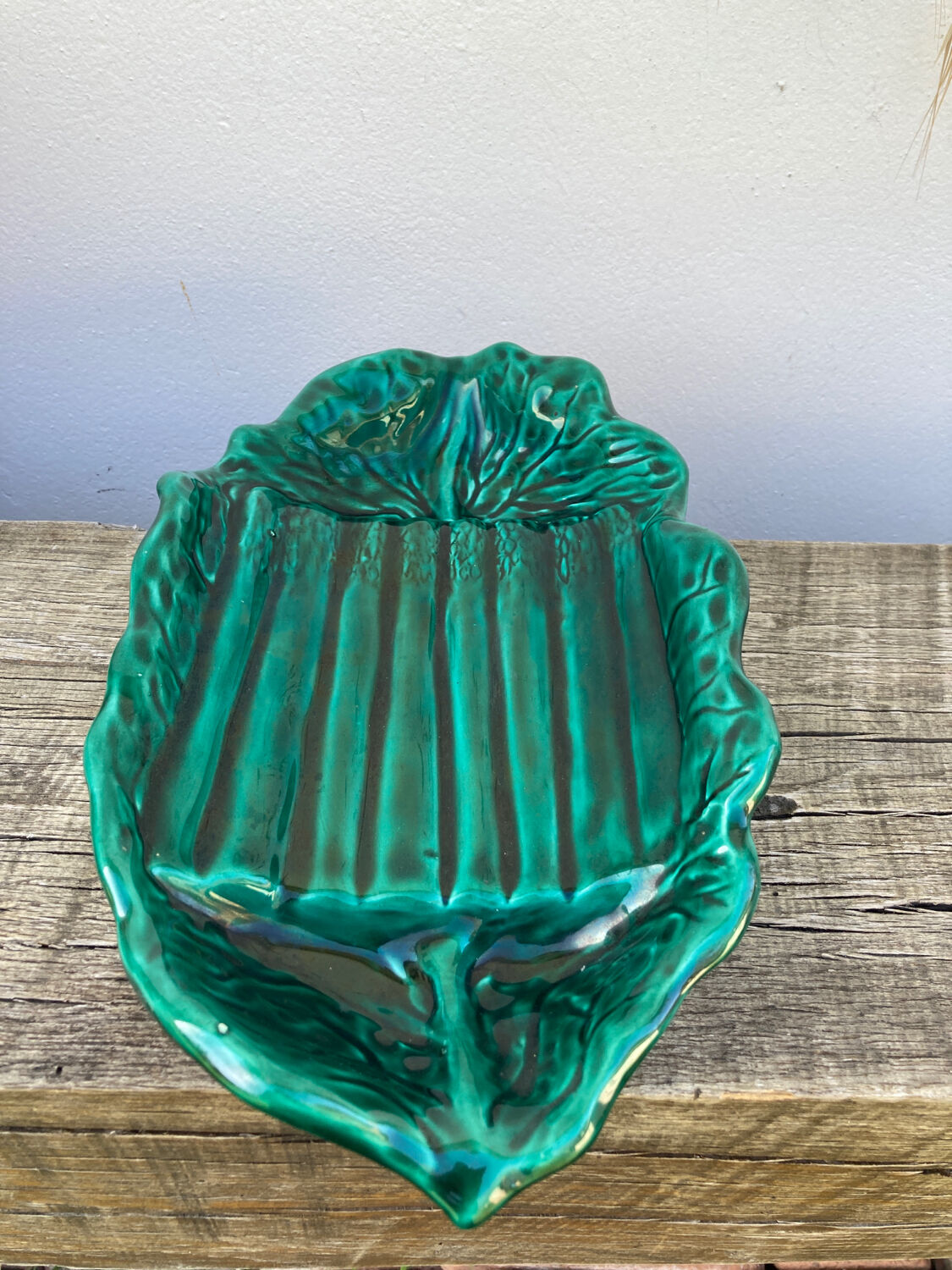 Vallauris dish in vintage asparagus green ceramic slip