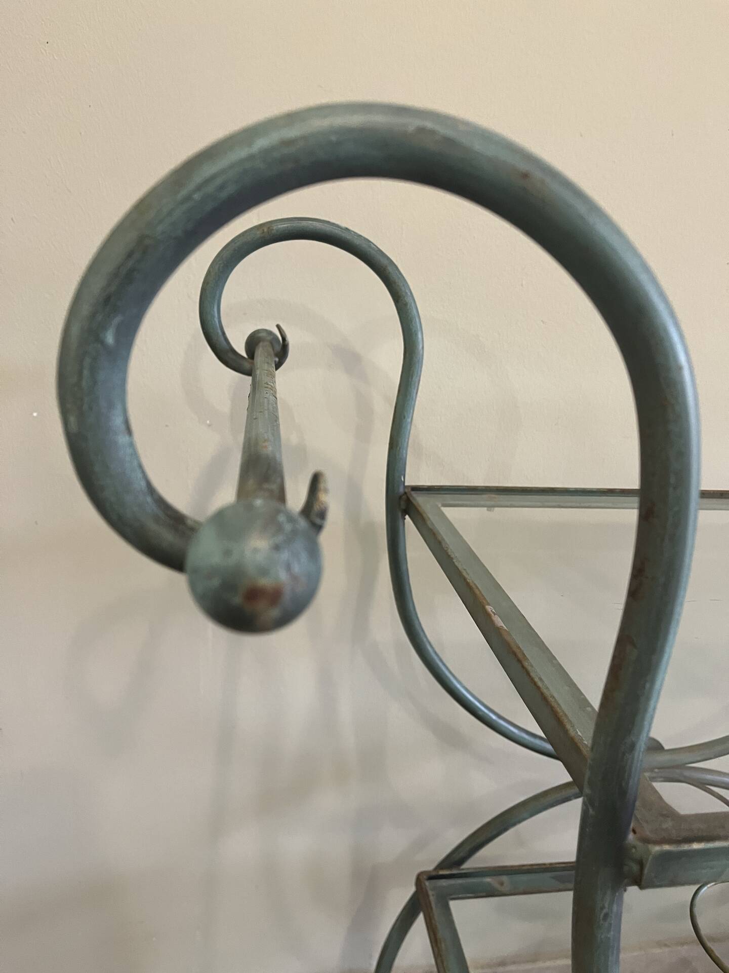 Patinated green-grey wrought iron dessert table