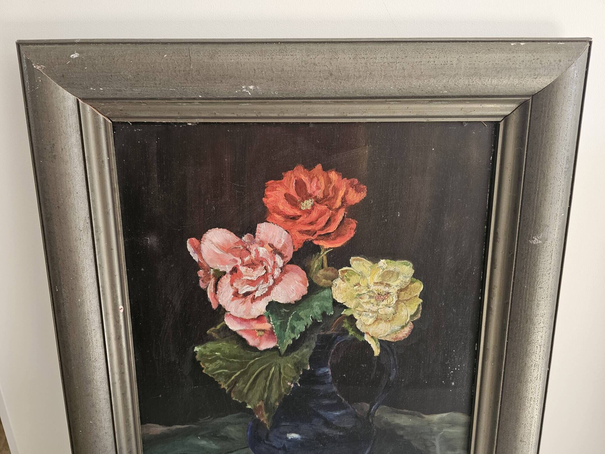 Tableau Huile sur Panneau Nature morte - bouquet de Roses Signé Schwarz