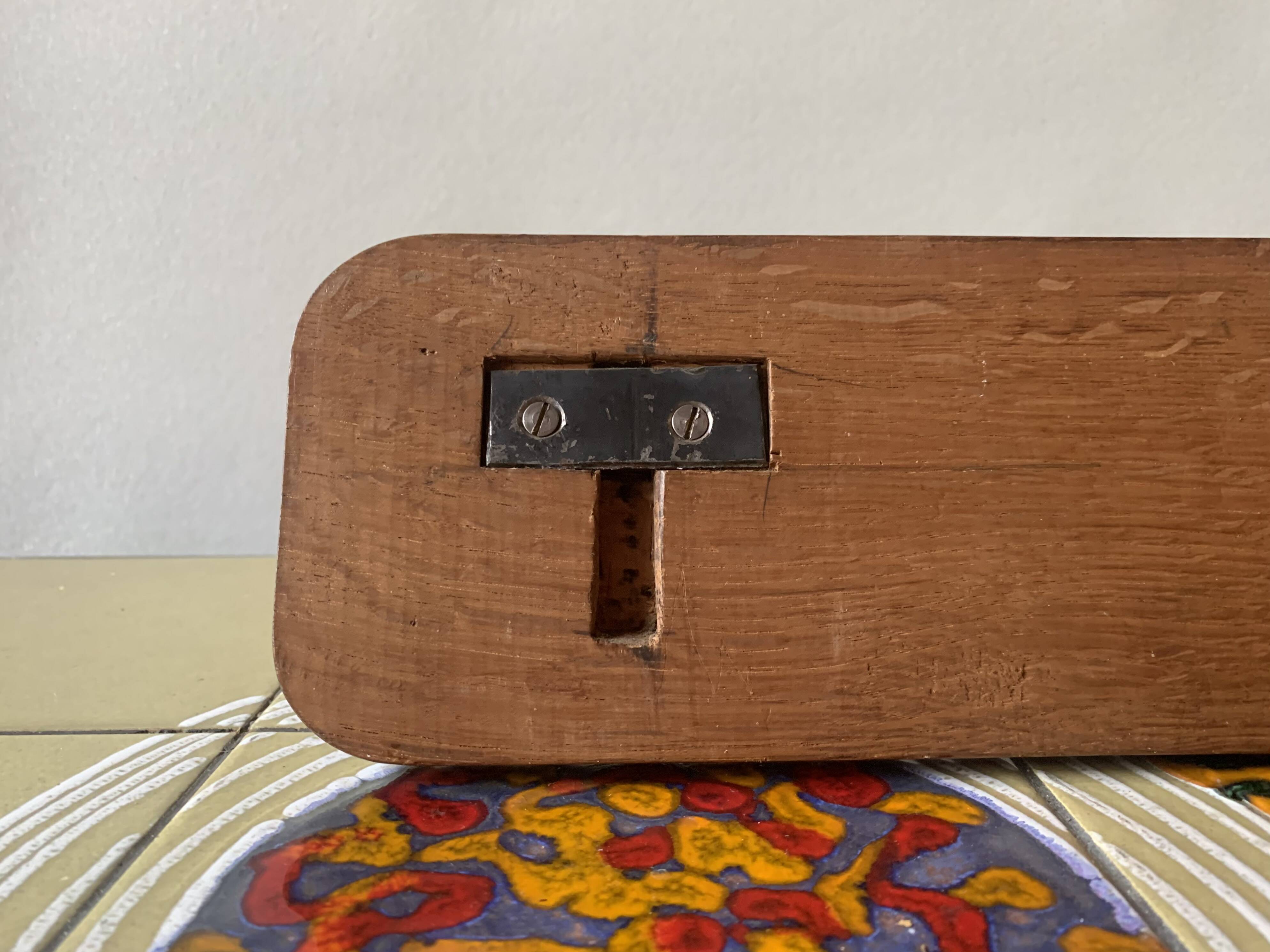 Vintage wooden wall coat rack - 4 steel hooks
