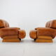 1970s design italian armchairs in wood and cognac leather