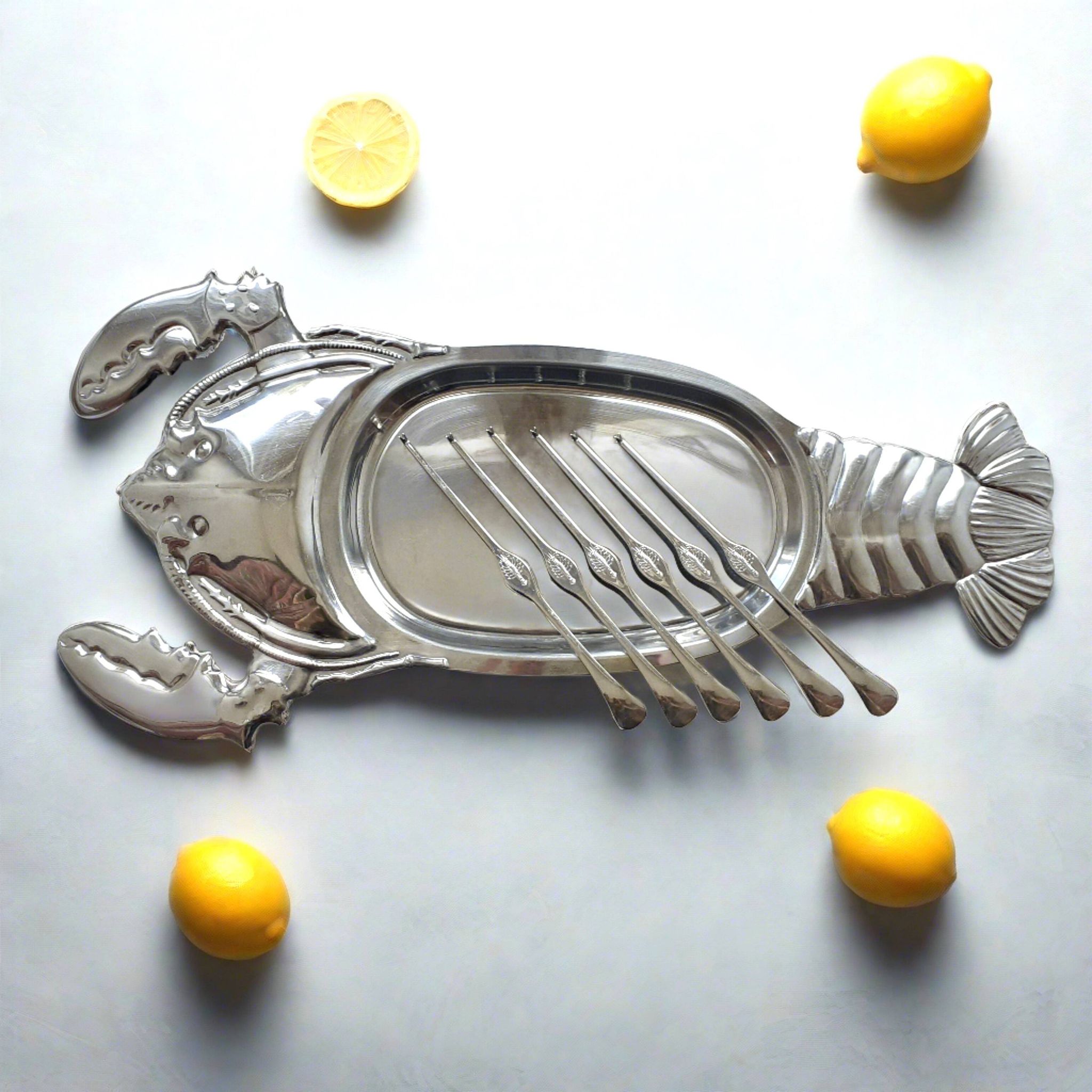 Lobster Platter and SIX Lobster Forks. Lobster Serving Set.