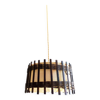 Wood and burlap pendant light, 1970