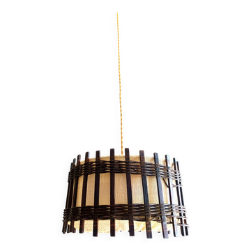 Wood and burlap pendant light, 1970