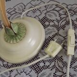 French Vintage Lamp In Cream Peach and Green With Glass Flower Petal Shade