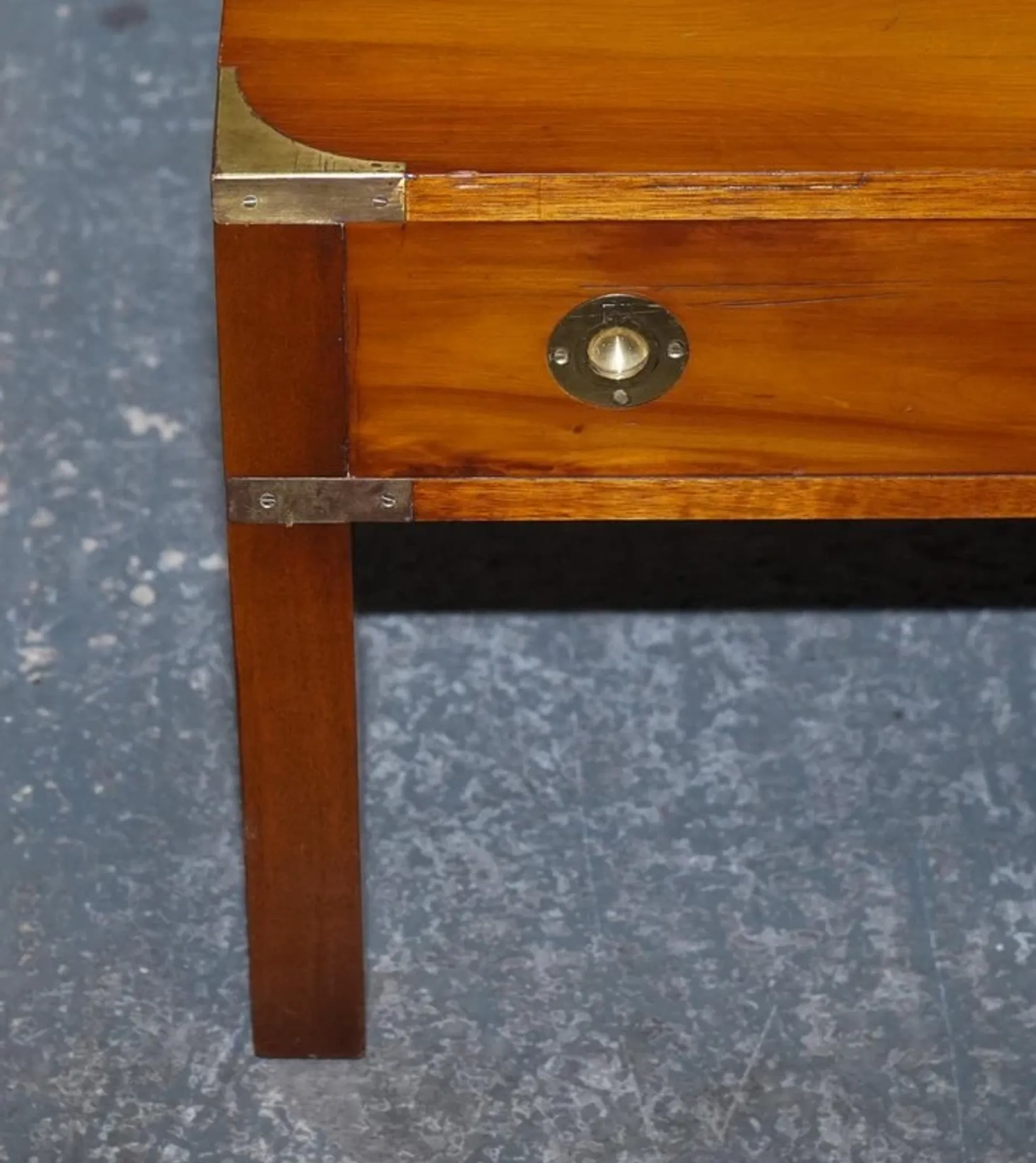 Vintage Military Campaign Coffee Table in Yew Wood and Brass