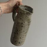 Green and brown speckled handcrafted stoneware pitcher