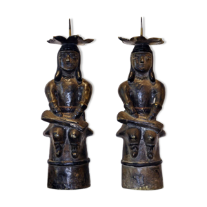 paire de bougeoirs en - bronze