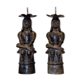 Pair of Mexican Pre-Columbian Style Bronze Candlesticks, 20th Century