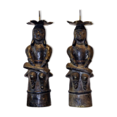 Pair of Mexican Pre-Columbian Style Bronze Candlesticks, 20th Century
