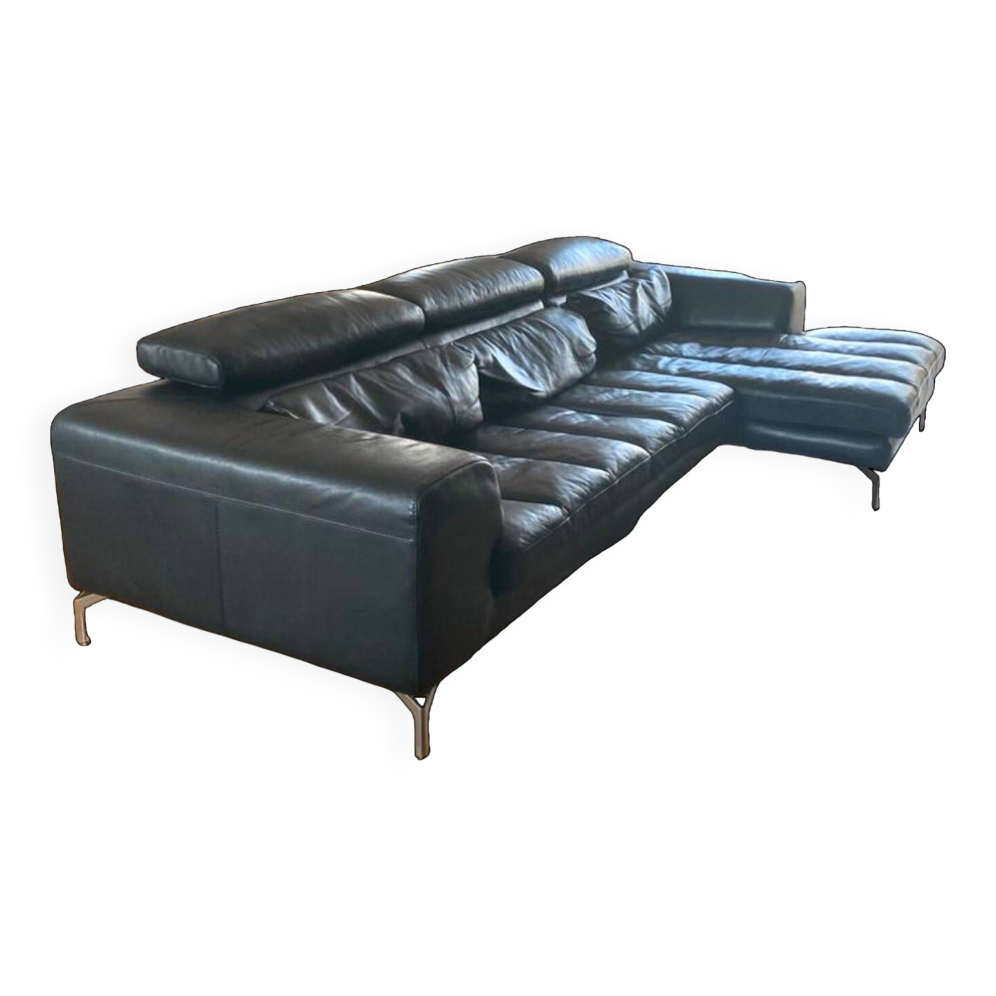XXL black leather corner sofa