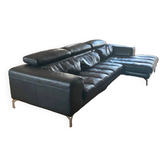 XXL black leather corner sofa