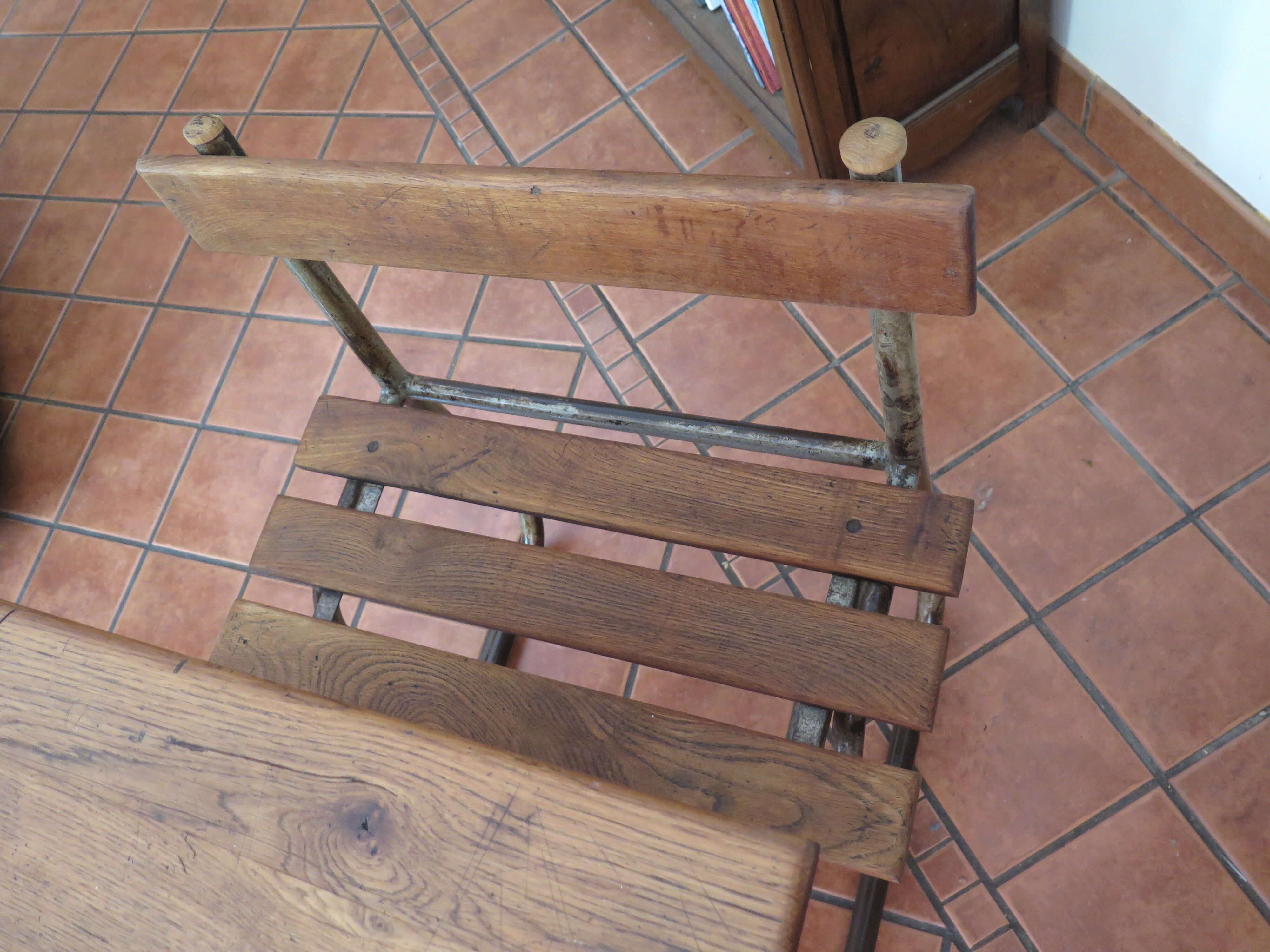 Industrial style oak and metal school desk