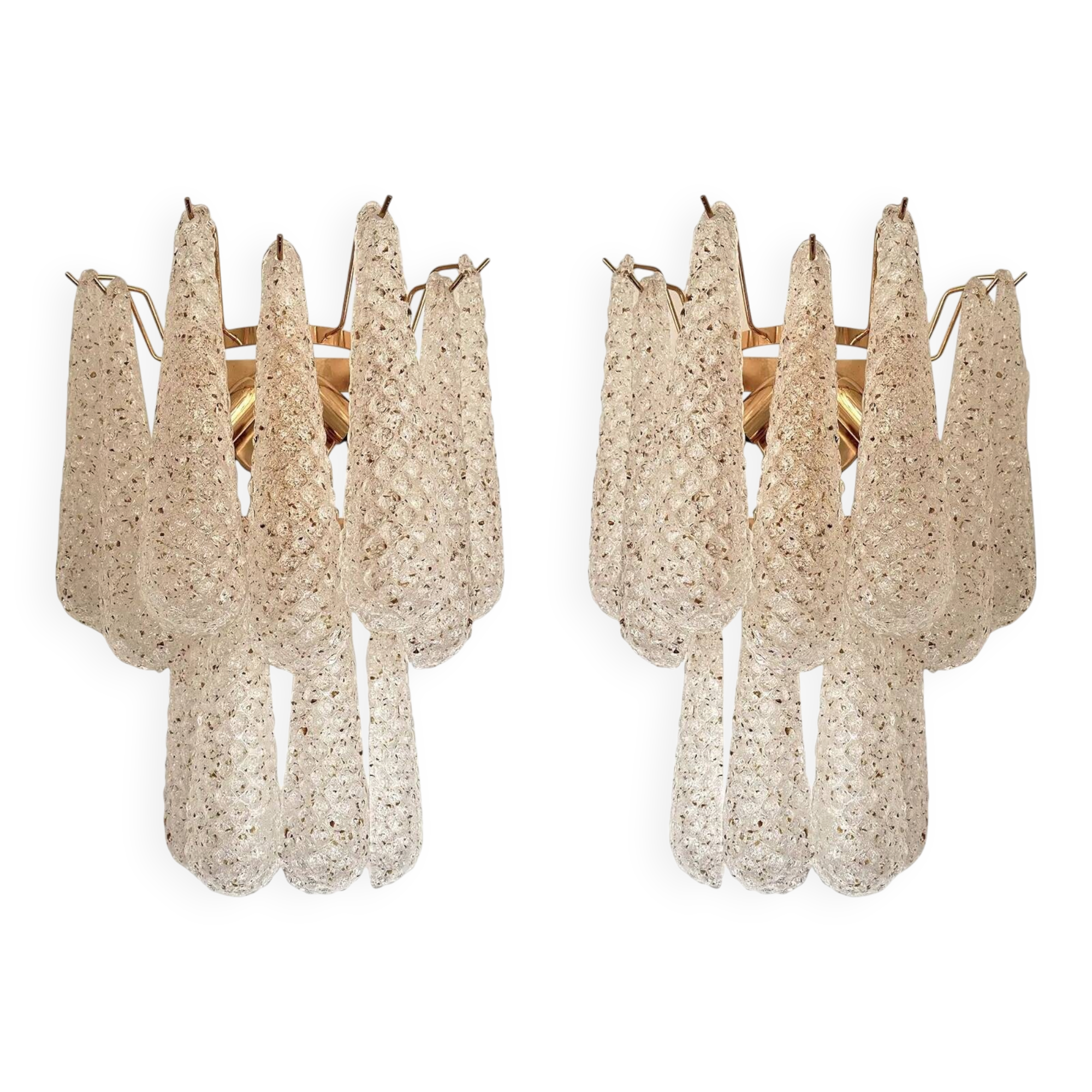 Set of 2 Modern “Conchiglie” Gold Murano Glass Wall Sconces