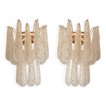Set of 2 Modern “Conchiglie” Gold Murano Glass Wall Sconces
