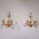 Pair of Italian wall sconces in gilded metal and crystal, 1970s