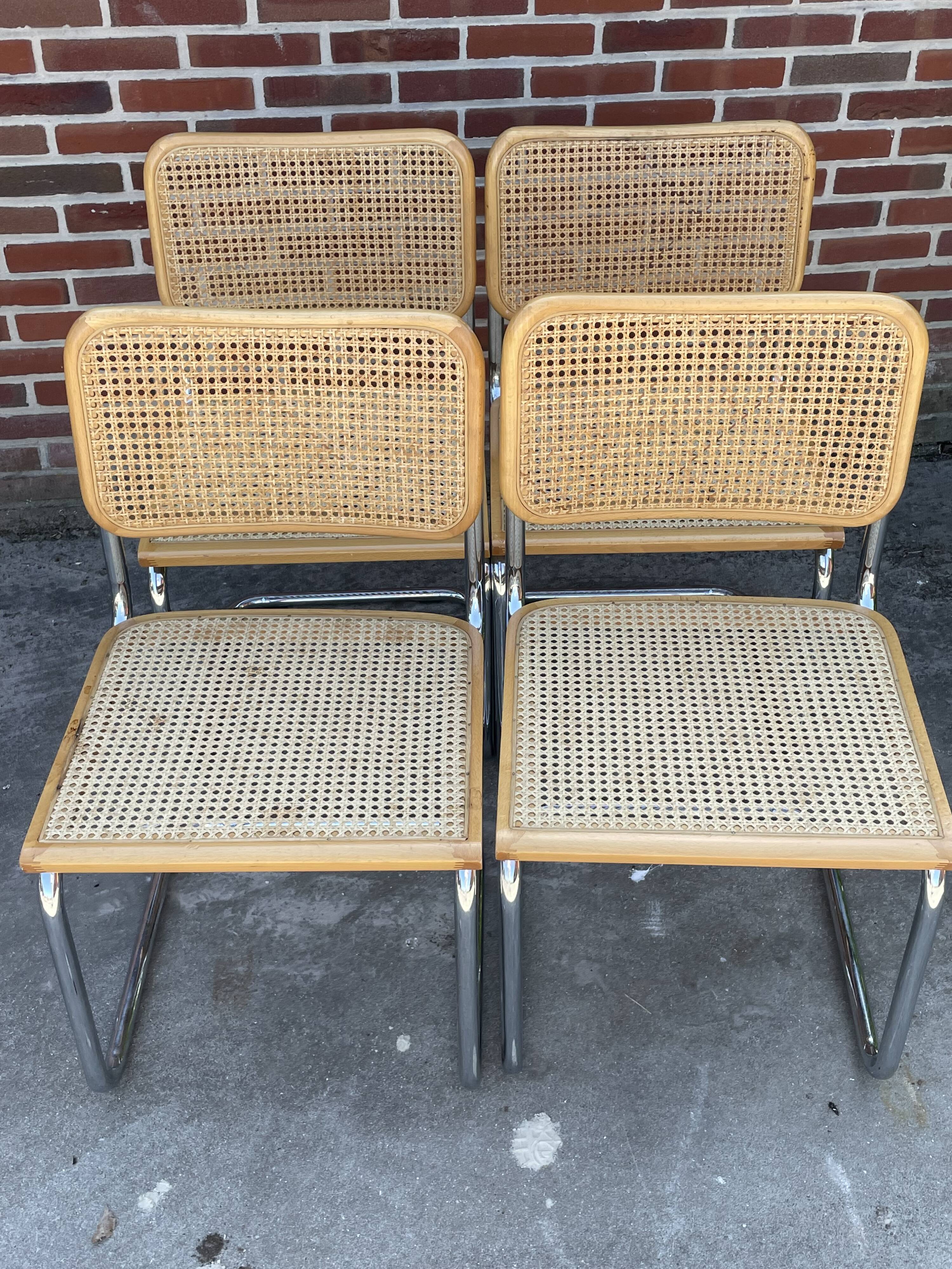 Set of 4 Cesca chairs model b32 in chrome made in italy by Marcel Breuer