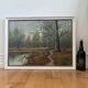 Vintage original forest landscape oil painting, circa 1960s