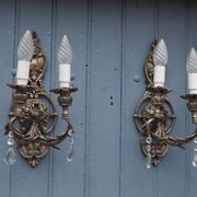 Appliques en cristal Hollywood Regency italienne – Lumière à double bras en métal argenté