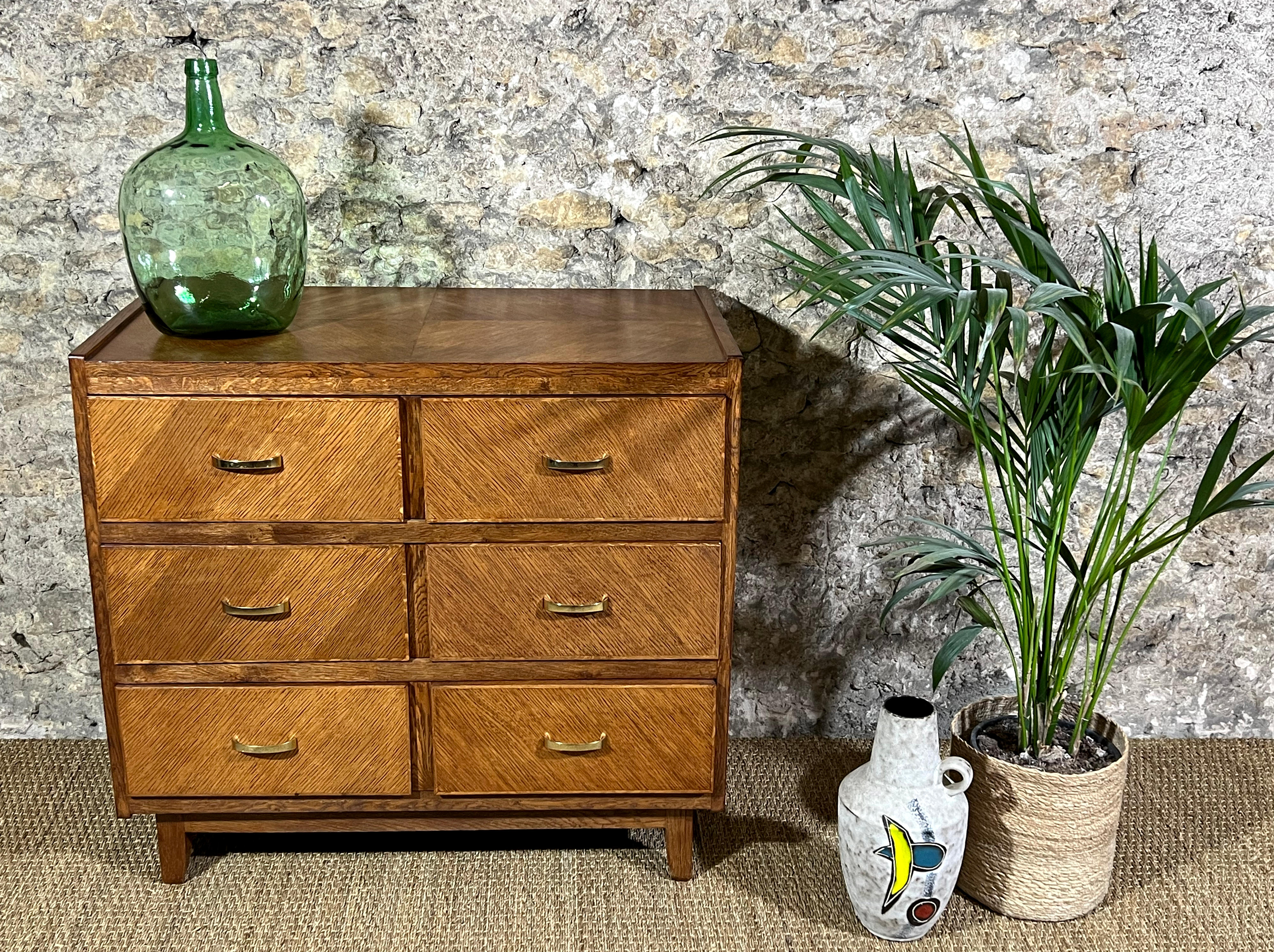 CHEST OF DRAWERS 3 Drawers - Oak - Design - Vintage - 50 60 70's