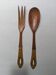 Antique wooden salad servers with earthenware handles, handcrafted
