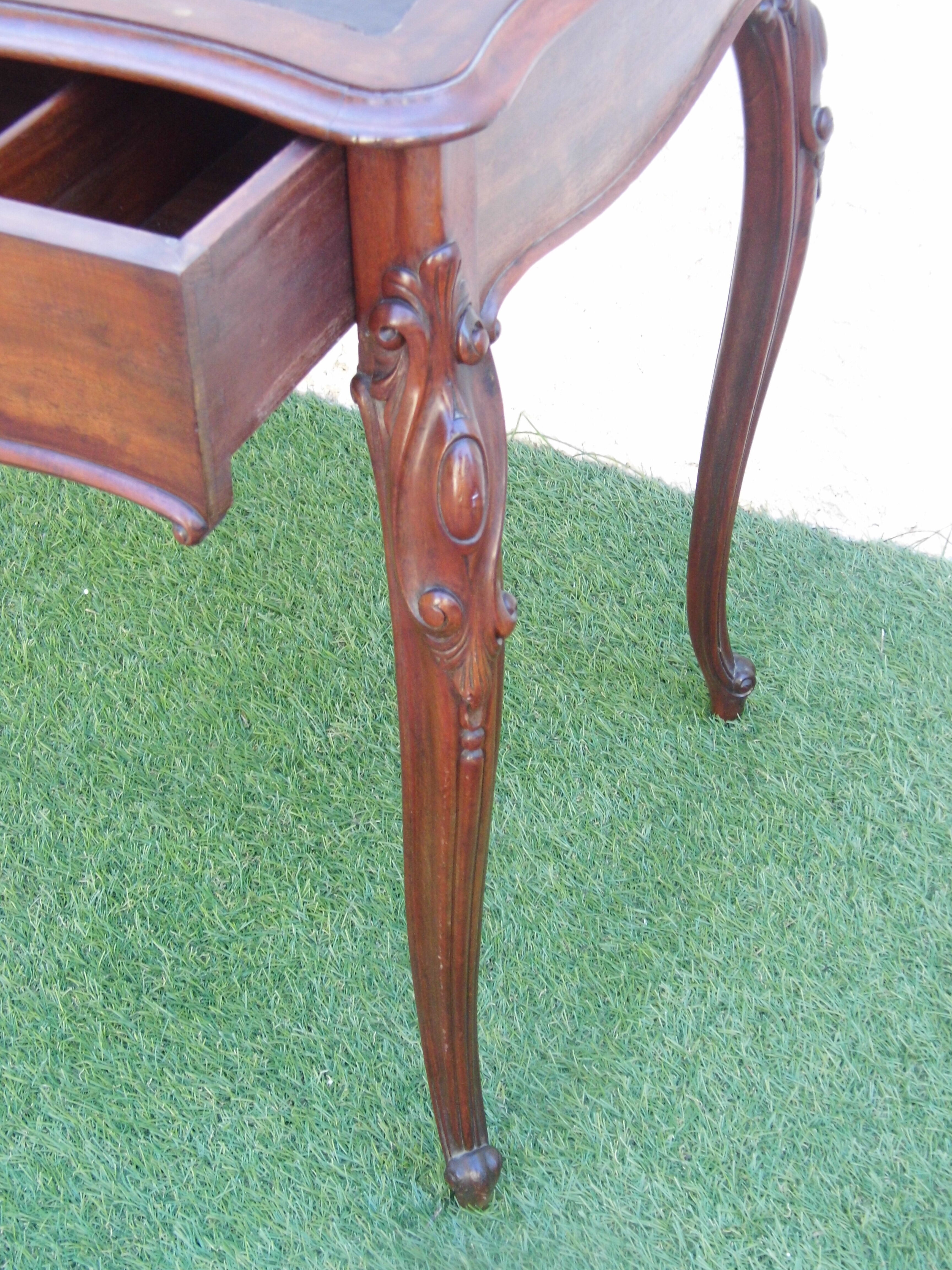 Flat desk old solid walnut top leather napoleon iii 1900 very good condition