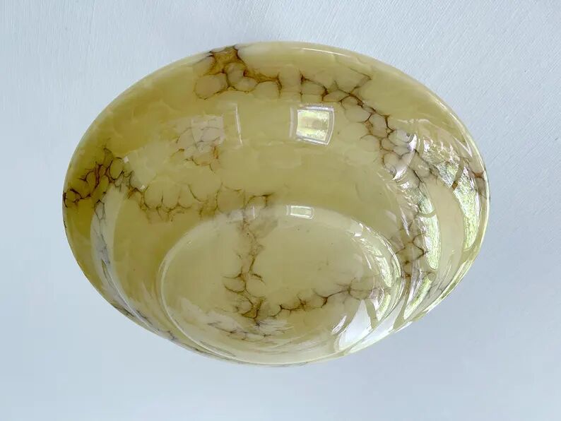 Art Deco Pendant Light, Marble Glass Amber Ivory, Alabaster Style, Vintage Chandelier