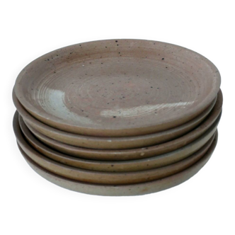 Set of 6 mix dessert plates in enamelled stoneware 1970