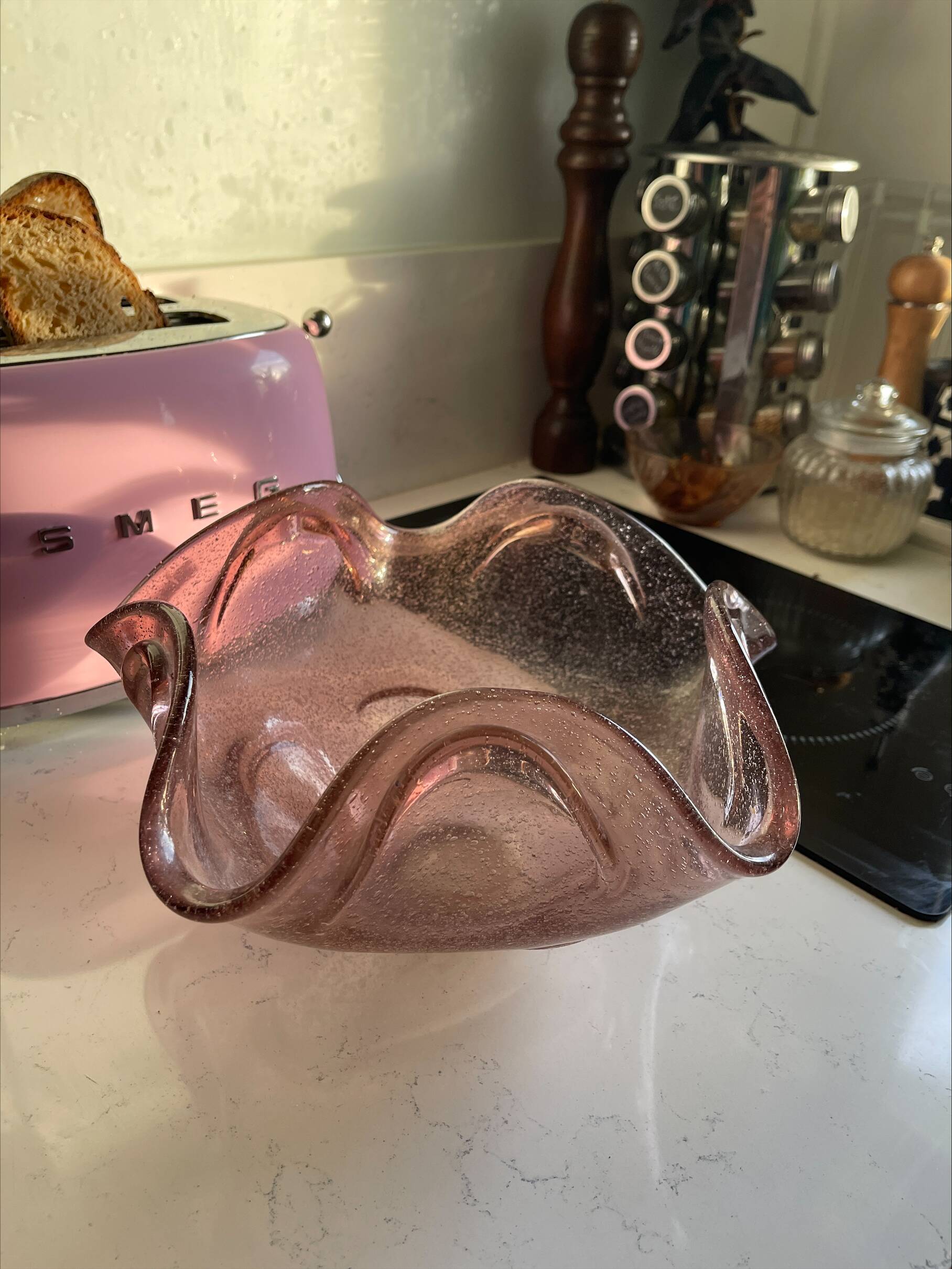 Pink Murano blown glass fruit bowl