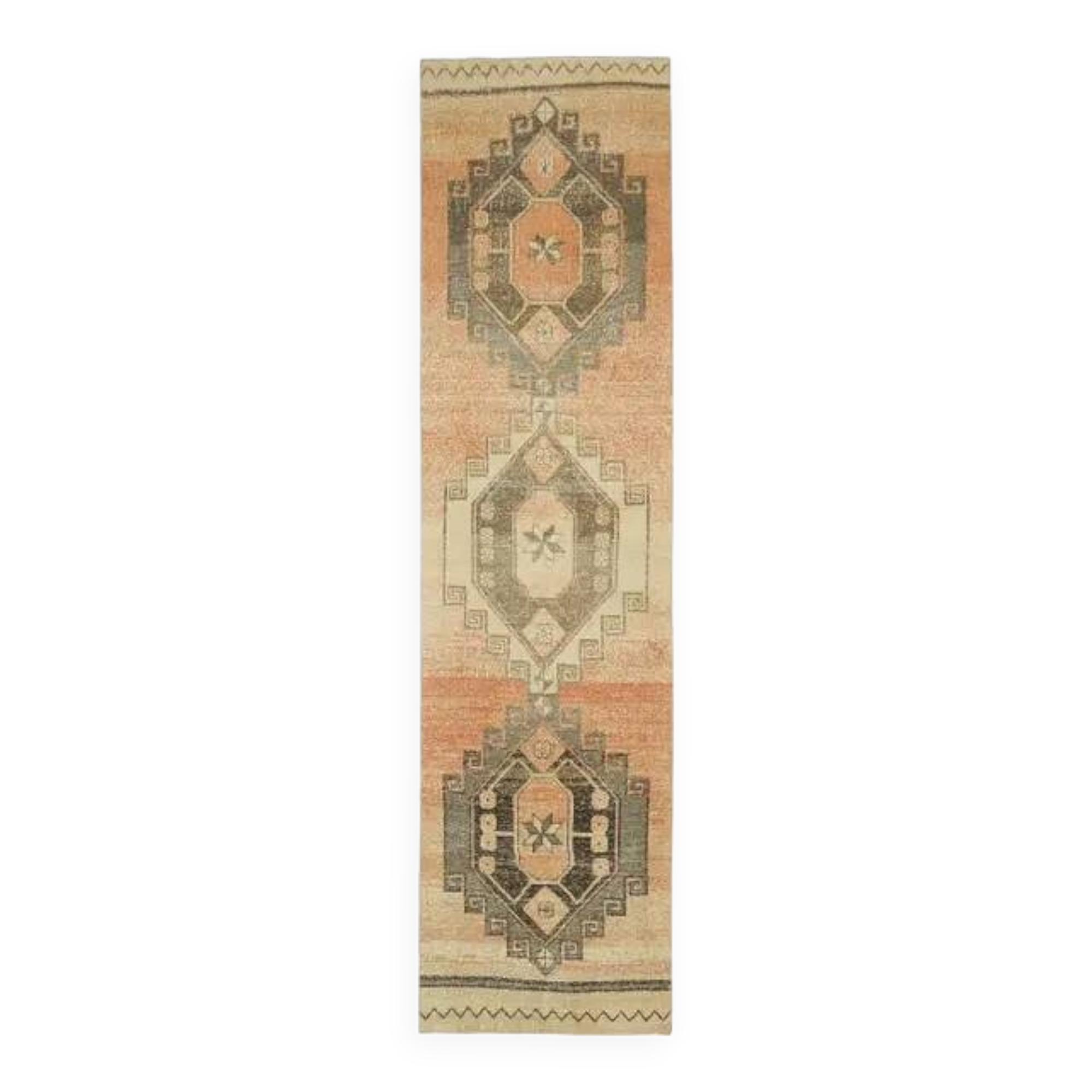 1970s Vintage Turkish Oushak Handmade Wool Cotton Orange Runner Rug 95x374