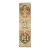 Tapis couloir vintage turc Oushak fait main en laine et coton orange 95x374 cm des années 1970