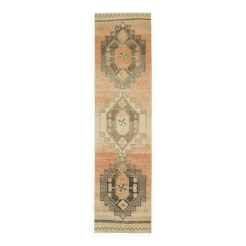 1970s Vintage Turkish Oushak Handmade Wool Cotton Orange Runner Rug 95x374