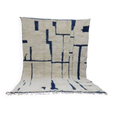 Tapis berbère marocain en laine écru et bleu – 283 x 188 cm