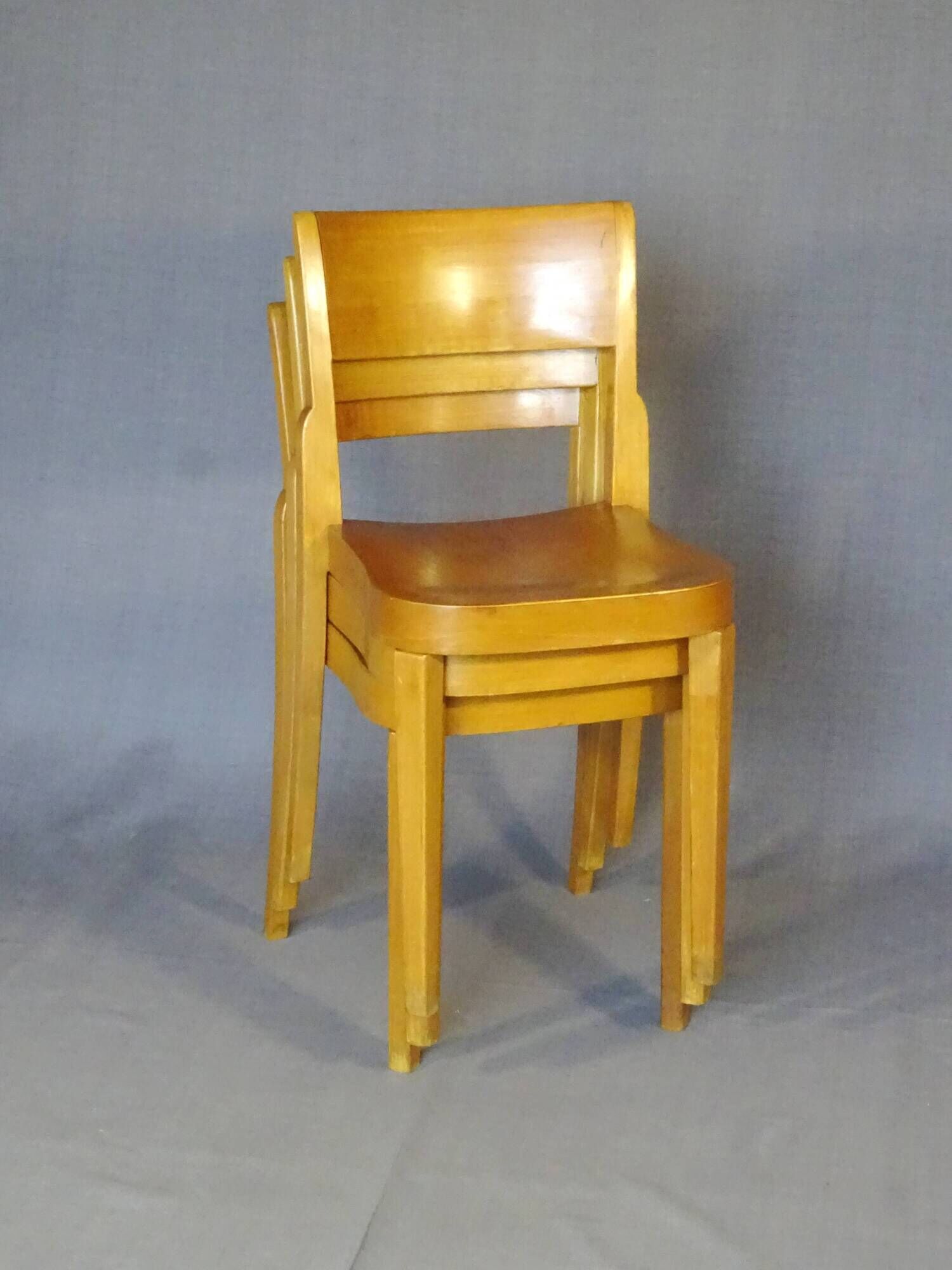 4 bistro chairs, around 1960, by Horgen Glarus - Switzerland - golden oak finish.