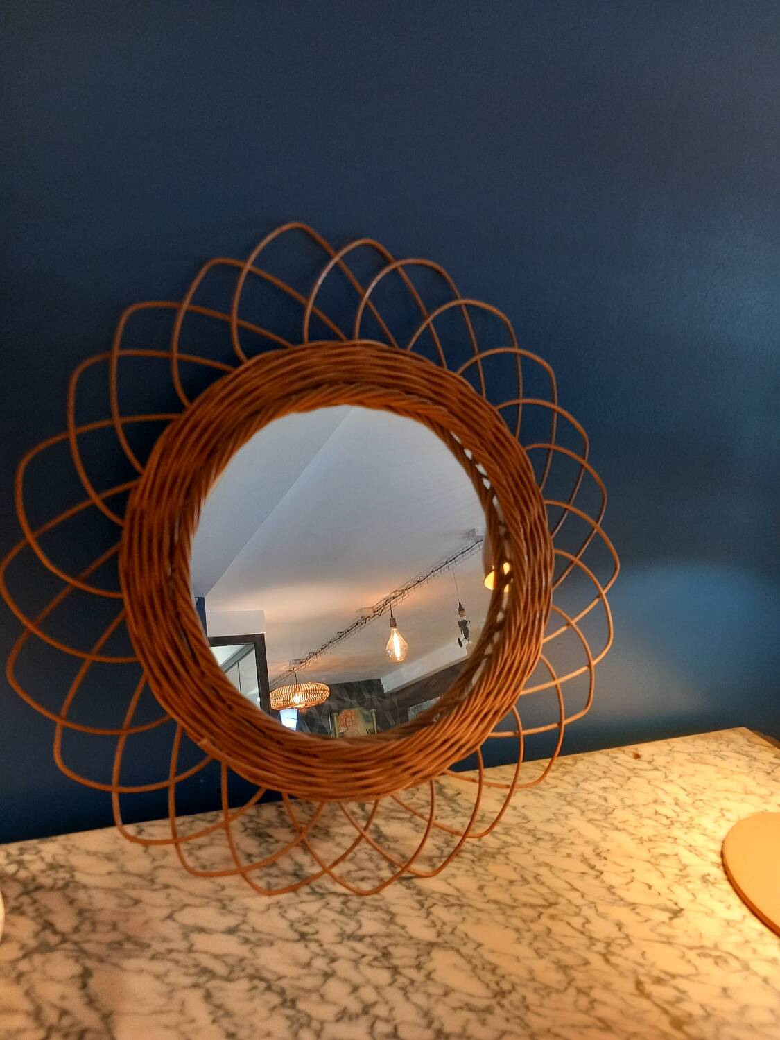 Sun mirror. Rattan .vintage