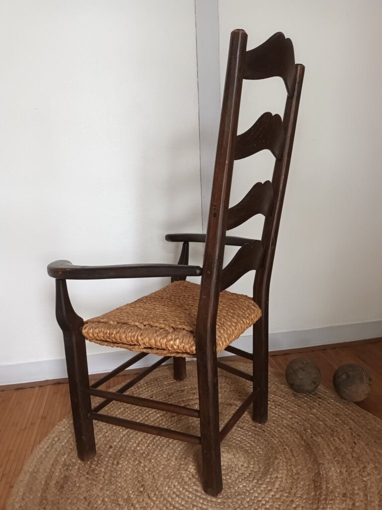 Brutalist armchair in woven straw