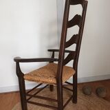 Brutalist armchair in woven straw