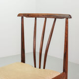 Chaises de salle à manger scandinaves à dossier fuseau en palissandre et revêtement blanc cassé