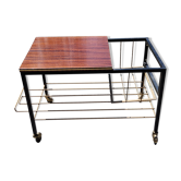 Coffee table from the 60s in black and gold metal tubes mahogany formica top