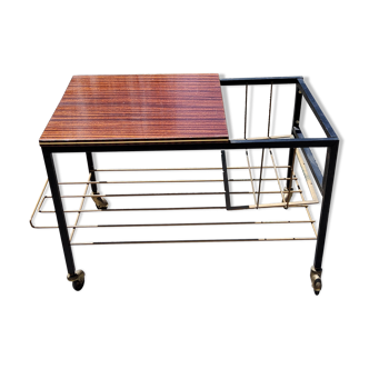 Coffee table from the 60s in black and gold metal tubes mahogany formica top