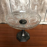 Old centerpiece cut art deco glass + foot silver metal vintage #a285