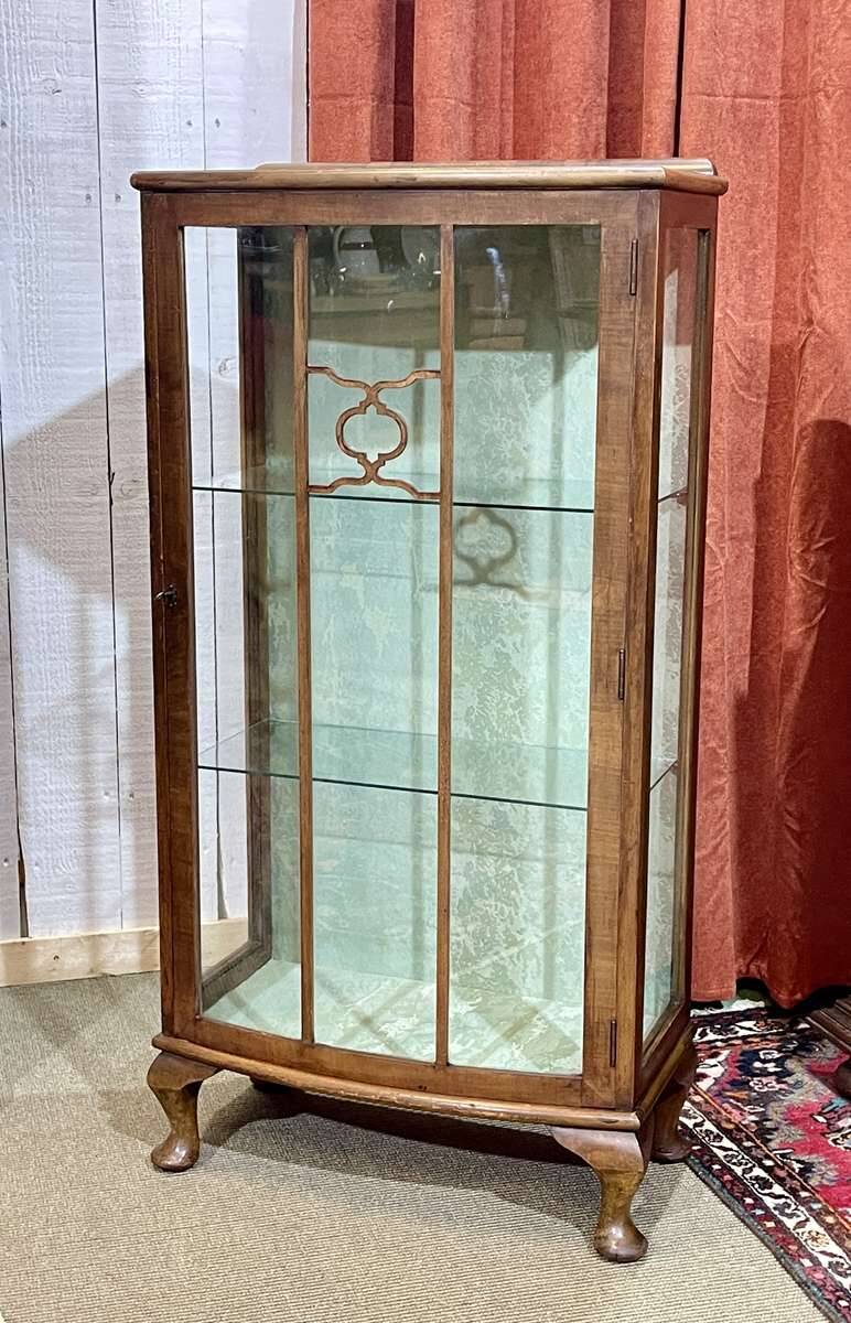 1950s English walnut display cabinet